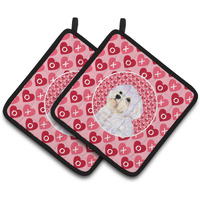 "Caroline's Treasures Maltese Hearts Love & Valentine's Day Portrait Pair of Pot Holders SS4481PTHD, 7.5HX7.5W, Multicolor"