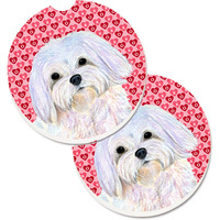 "Caroline's Treasures Maltese Hearts Love & Valentine's Day Portrait Set of 2 Cup Holder Car Coasters SS4482CARC, 2.56, Multicolor"