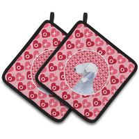 "Caroline's Treasures Bedlington Terrier Hearts Love & Valentine's Day Portrait Pair of Pot Holders SS4483PTHD, 7.5HX7.5W, Multicolor"