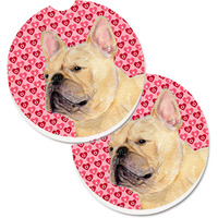 "Caroline's Treasures French Bulldog Hearts Love & Valentine's Day Portrait Set of 2 Cup Holder Car Coasters SS4485CARC, 2.56, Multicolor"