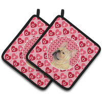 "Caroline's Treasures French Bulldog Hearts Love & Valentine's Day Portrait Pair of Pot Holders SS4485PTHD, 7.5HX7.5W, Multicolor"