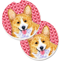"Caroline's Treasures Corgi Hearts Love & Valentine's Day Portrait Set of 2 Cup Holder Car Coasters SS4486CARC, 2.56, Multicolor"