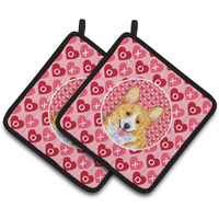 "Caroline's Treasures Corgi Hearts Love & Valentine's Day Portrait Pair of Pot Holders SS4486PTHD, 7.5HX7.5W, Multicolor"