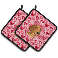 "Caroline's Treasures Dachshund Hearts Love & Valentine's Day Portrait Pair of Pot Holders SS4487PTHD, 7.5HX7.5W, Multicolor"