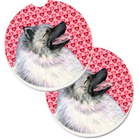 "Caroline's Treasures Keeshond Hearts Love & Valentine's Day Portrait Set of 2 Cup Holder Car Coasters SS4488CARC, 2.56, Multicolor"