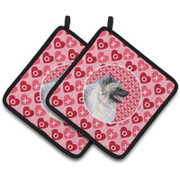 "Caroline's Treasures Keeshond Hearts Love & Valentine's Day Portrait Pair of Pot Holders SS4488PTHD, 7.5HX7.5W, Multicolor"