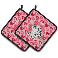"Caroline's Treasures Dalmatian Hearts Love & Valentine's Day Portrait Pair of Pot Holders SS4492PTHD, 7.5HX7.5W, Multicolor"