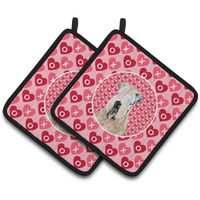 "Caroline's Treasures Wheaten Terrier Soft Coated Hearts Love Valentine's Pair of Pot Holders SS4493PTHD, 7.5HX7.5W, Multicolor"
