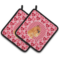 "Caroline's Treasures Brussels Griffon Hearts Love & Valentine's Day Portrait Pair of Pot Holders SS4494PTHD, 7.5HX7.5W, Multicolor"