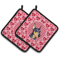 "Caroline's Treasures Doberman Hearts Love & Valentine's Day Portrait Pair of Pot Holders SS4495PTHD, 7.5HX7.5W, Multicolor"