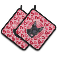 "Caroline's Treasures Australian Kelpie Hearts Love Valentine's Day Pair of Pot Holders SS4498PTHD, 7.5HX7.5W, Multicolor"