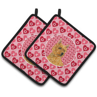"Caroline's Treasures Norwich Terrier Hearts Love & Valentine's Day Portrait Pair of Pot Holders SS4499PTHD, 7.5HX7.5W, Multicolor"