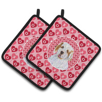 "Caroline's Treasures Clumber Spaniel Hearts Love & Valentine's Day Portrait Pair of Pot Holders SS4500PTHD, 7.5HX7.5W, Multicolor"