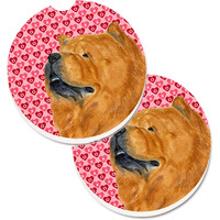 "Caroline's Treasures Chow Hearts Love & Valentine's Day Portrait Set of 2 Cup Holder Car Coasters SS4502CARC, 2.56, Multicolor"