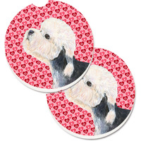 "Caroline's Treasures Dandie Dinmont Terrier Hearts Love Valentine's Day Set of 2 Cup Holder Car Coasters SS4503CARC, 2.56, Multicolor"