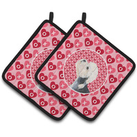 "Caroline's Treasures Dandie Dinmont Terrier Hearts Love Valentine's Day Pair of Pot Holders SS4503PTHD, 7.5HX7.5W, Multicolor"
