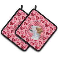 "Caroline's Treasures Jack Russell Terrier Hearts Love & Valentine's Day Portrait Pair of Pot Holders SS4504PTHD, 7.5HX7.5W, Multicolor"