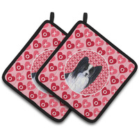 "Caroline's Treasures Papillon Hearts Love & Valentine's Day Portrait Pair of Pot Holders SS4505PTHD, 7.5HX7.5W, Multicolor"