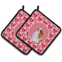 "Caroline's Treasures English Toy Spaniel Hearts Love & Valentine's Day Portrait Pair of Pot Holders SS4507PTHD, 7.5HX7.5W, Multicolor"