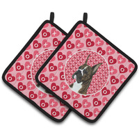 "Caroline's Treasures Boxer Hearts Love & Valentine's Day Portrait Pair of Pot Holders SS4508PTHD, 7.5HX7.5W, Multicolor"