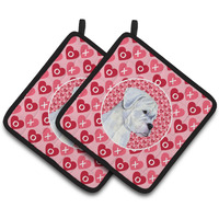 "Caroline's Treasures Boxer Hearts Love & Valentine's Day Portrait Pair of Pot Holders SS4509PTHD, 7.5HX7.5W, Multicolor"
