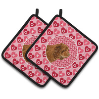 "Caroline's Treasures Sussex Spaniel Hearts Love Valentine's Day Pair of Pot Holders SS4510PTHD, 7.5HX7.5W, Multicolor"