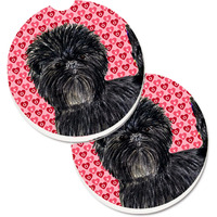 "Caroline's Treasures Affenpinscher Hearts Love & Valentine's Day Portrait Set of 2 Cup Holder Car Coasters SS4511CARC, 2.56, Multicolor"