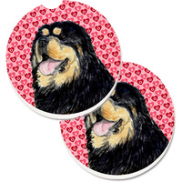 "Caroline's Treasures Tibetan Mastiff Hearts Love Valentine's Day Set of 2 Cup Holder Car Coasters SS4512CARC, 2.56, Multicolor"
