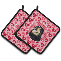 "Caroline's Treasures Tibetan Mastiff Hearts Love Valentine's Day Pair of Pot Holders SS4512PTHD, 7.5HX7.5W, Multicolor"