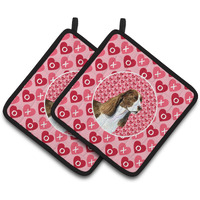 "Caroline's Treasures Springer Spaniel Hearts Love Valentine's Day Pair of Pot Holders SS4513PTHD, 7.5HX7.5W, Multicolor"