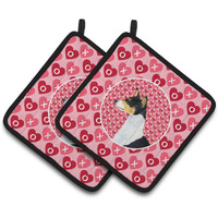 "Caroline's Treasures Basenji Hearts Love & Valentine's Day Portrait Pair of Pot Holders SS4514PTHD, 7.5HX7.5W, Multicolor"
