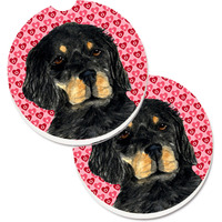 "Caroline's Treasures Gordon Setter Hearts Love & Valentine's Day Portrait Set of 2 Cup Holder Car Coasters SS4515CARC, 2.56, Multicolor"