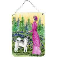 "Caroline's Treasures Lady with Her Norwegian Elkhound Aluminium Metal Wall or Door Hanging Prints, 16"" x 12"", Multicolor"