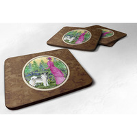 "Caroline's Treasures SS8154FC Lady with Her Norwegian Elkhound Foam Coasters (Set of 4), 3.5"" H x 3.5"" W, Multicolor"