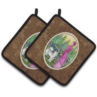 "Caroline's Treasures Lady with Her Norwegian Elkhound Pair of Pot Holders SS8154PTHD, 7.5HX7.5W, Multicolor"
