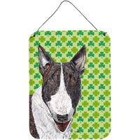 "Caroline's Treasures SC9575DS1216 Bull Terrier St Patrick's Irish Aluminium Metal Wall or Door Hanging Prints, 16"" x 12"""