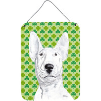 "Caroline's Treasures SC9576DS1216 Bull Terrier St Patrick's Irish Aluminium Metal Wall or Door Hanging Prints, 16"" x 12"""