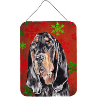 "Caroline's Treasures Coonhound Red Snowflake Christmas Aluminium Metal Wall or Door Hanging Prints, 16"" x 12"""