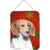 "Caroline's Treasures English Foxhound Red Snowflake Christmas Wall or Door Hanging Prints, 16"" x 12"""