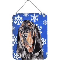 "Caroline's Treasures Coonhound Blue Snowflake Winter Aluminium Metal Wall or Door Hanging Prints, 16"" x 12"""