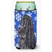 English Cocker Spaniel Blue Snowflake Winter Tall Boy Beverage Insulator Beverage Insulator Hugger