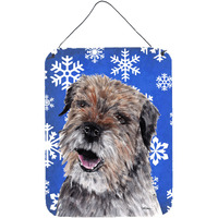 "Caroline's Treasures Border Terrier Blue Snowflake Winter Wall or Door Hanging Prints, 16"" x 12"""