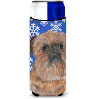 Brussels Griffon Blue Snowflake Winter Ultra Beverage Insulators for slim cans