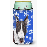Bull Terrier Blue Snowflake Winter Tall Boy Beverage Insulator Beverage Insulator Hugger