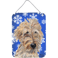 "Caroline's Treasures Goldendoodle Blue Snowflake Winter Aluminium Metal Wall or Door Hanging Prints, 16"" x 12"""