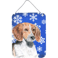 "Caroline's Treasures English Foxhound Blue Snowflake Winter Wall or Door Hanging Prints, 16"" x 12"""