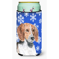 English Foxhound Blue Snowflake Winter Tall Boy Beverage Insulator Beverage Insulator Hugger