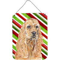 "Caroline's Treasures SC9612DS1216 Cocker Spaniel Candy Cane Christmas Aluminium Metal Wall or Door Hanging Prints, 16"" x 12"""