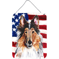 "Caroline's Treasures Collie with American Flag Usa Wall or Door Hanging Prints, 16"" x 12"""