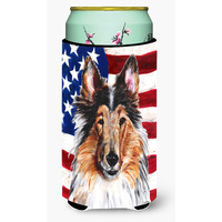 Collie with American Flag USA Tall Boy Beverage Insulator Hugger SC9622TBC